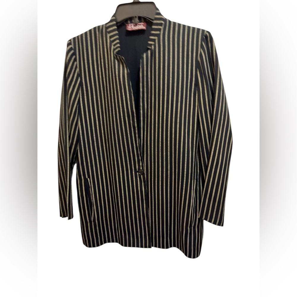 J Ashford Women's Vintage Striped Black & Gold Jacket Size M